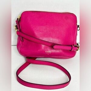 Fossil Fuchsia Leather Crossbody Bag